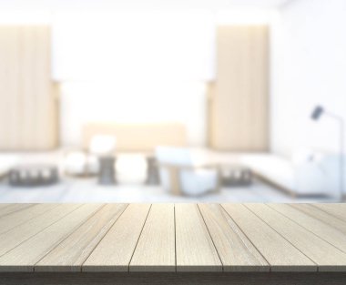 Masa üstü ve arka planın bulanık oturma odası