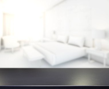 Masa üstü ve bulanıklık arka planda yatak odası