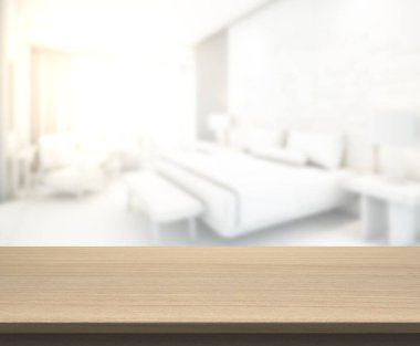 Masa üstü ve bulanıklık arka planda yatak odası
