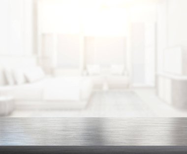 Masa üstü ve bulanıklık arka planda yatak odası