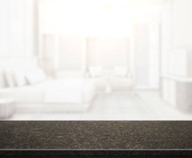 Masa üstü ve bulanıklık arka planda yatak odası