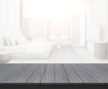 Masa üstü ve bulanıklık arka planda yatak odası