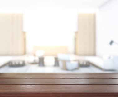 Masa üstü ve arka planın bulanık oturma odası