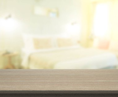 Masa üstü ve bulanıklık arka planda yatak odası