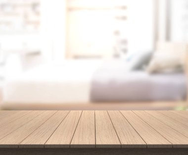 Masa üstü ve bulanıklık arka planda yatak odası