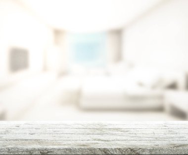 Masa üstü ve bulanıklık arka planda yatak odası