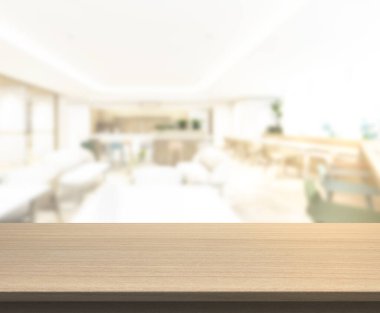 Arka plandaki masa üstü ve bulanık restoran