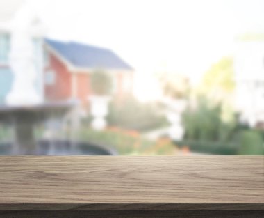 Tablo üst ve arka plan bulanıklık bina