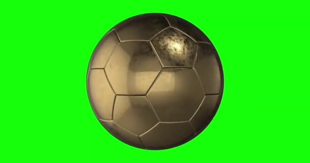 Зеленый Экран Металлические Футбольные Мячи Золото Серебро Латунь Позиции Призы — стоковое видео