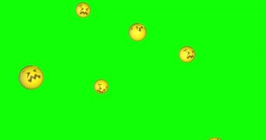 Emoji duygu simgesi şaşkın stres yüz düşen yeşil ekran krom tuş animasyonu 3d
