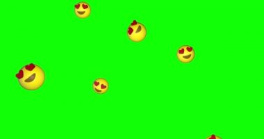 Aşkın yüzünün Emoji simgesi Düşen yeşil krom anahtar ekran animasyonu 3d