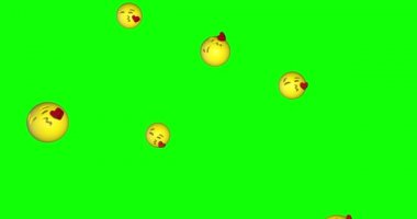 Emoji emojisi üfle, öp, öp, öp, öp, öp, öl, yeşil ekran animasyonu.