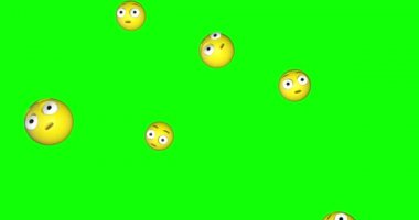 Emoji simgesi kızardı, şaşırdı yüz utancı, şaşkınlık, ya da utanç düştü yeşil ekran animasyonu 3 boyutlu açık gözler ve nötr ağız