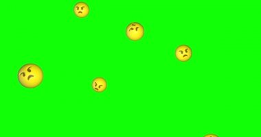 Emoji duygu simgesi kızgın yüz düşen yeşil ekran krom anahtar animasyonu 3d