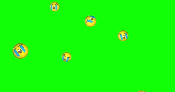 Emoji Emoticon Högt Gråter Sorgligt Ansikte Faller Grön Skärm Kroma — Stockvideo