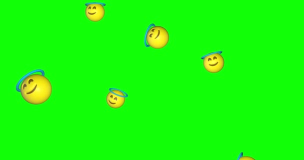 Emoji Emoticon Ártatlan Angyal Arc Alá Zöld Képernyő Chroma Kulcs — Stock videók