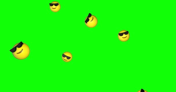 Emoji Смайлик Темные Солнцезащитные Очки Прохладный Беззаботный Рычание Падения Зеленый — стоковое видео