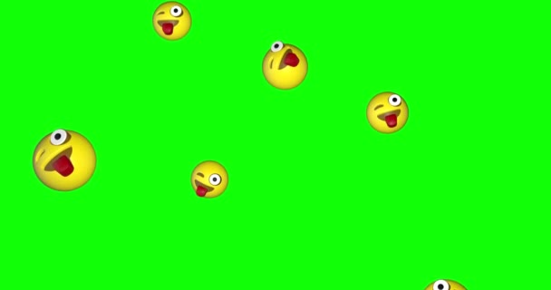 Zunge Aus Gesicht Emoji Emoticon Fallenden Appetit Köstliche Attraktive Grüne — Stockvideo