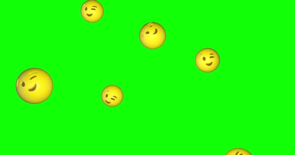 Emoticon Emoji Occhiolino Occhi Chiusi Sopracciglio Sollevato Caduta Schermo Verde — Video Stock