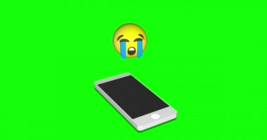 Emoji simgesi yüksek sesle ağlıyor üzgün surat cep telefonu yeşil ekran krom anahtar animasyonu 3d