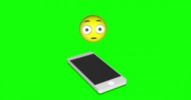 Emoji simgesi kızardı, şaşırdı yüz utancı, şaşkınlığı, utanç verici cep telefonu yeşil ekran animasyonu 3 boyutlu açık gözler ve nötr ağız