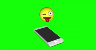 yüz dışarı emoji emoticon cep telefonu iştahı, lezzetli, çekici yeşil ekran kroma anahtar animasyonu 3d