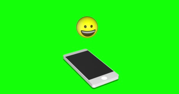 Emoticon Emoji Feliz Sorrindo Boca Aberta Rosto Celular Tela Verde — Vídeo de Stock