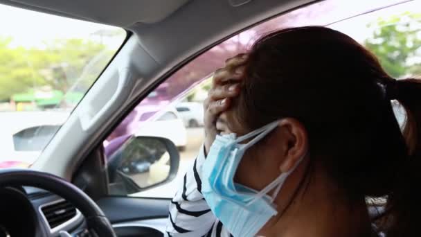 Scared Asian Woman Hygienic Masks Many Layers Worried Stressed Illness — Stock Video