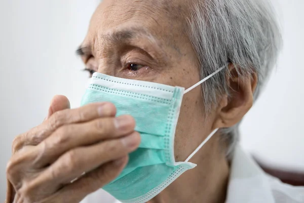 Asiatisk Äldre Kvinna Medicinsk Mask Äldre Patient Som Täcker Näsa — Stockfoto