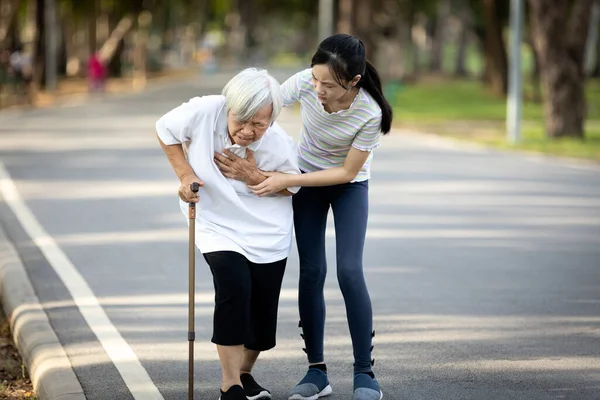 Пожилых Людей Учащенное Сердцебиение Одышка Симптомы Проблем Сердцем Старшая Азиатка — стоковое фото