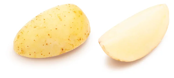 Potatis Skuren Kilar Tvättad Och Med Skinn Isolerad Vit Bakgrund — Stockfoto