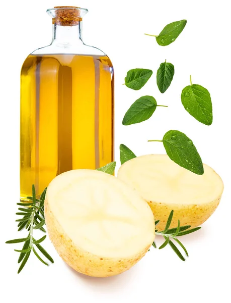 Ingredients Stew Potatoes Olive Oil Fresh Oregano Rosemary Isolated White — Stock Photo, Image