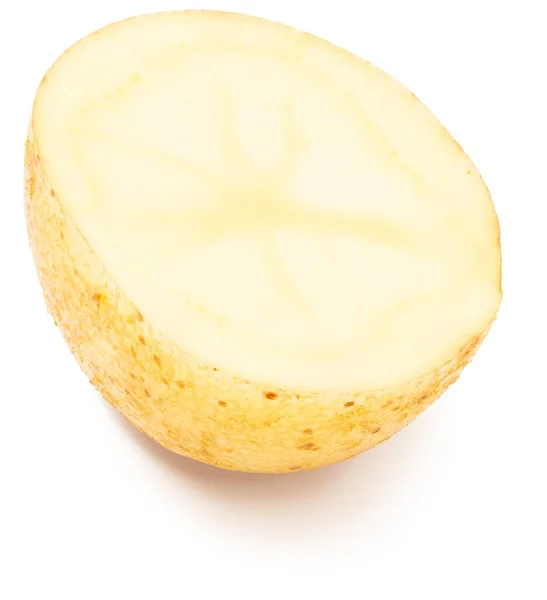 Potatisen Skuren Mitten Tvättad Och Med Hud Isolerad Vit Bakgrund — Stockfoto