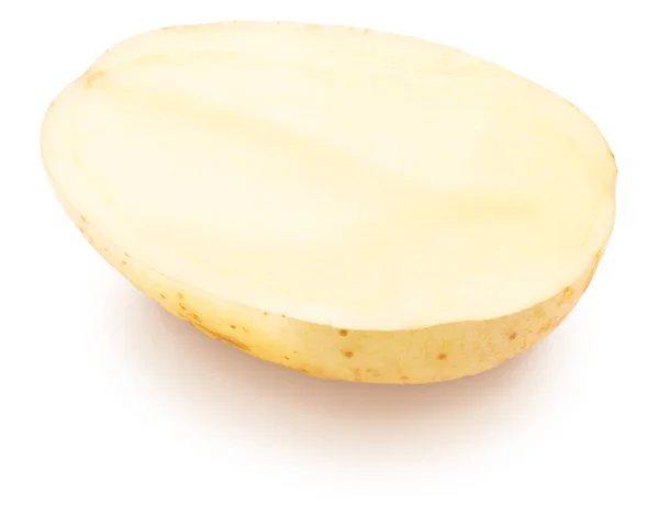 Potatisen Skuren Mitten Tvättad Och Med Hud Isolerad Vit Bakgrund — Stockfoto