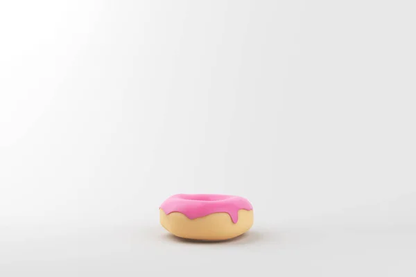 Ein rosa Donut in minimal auf weißem Hintergrund. 3D-Darstellung. Kopierraum — Stockfoto