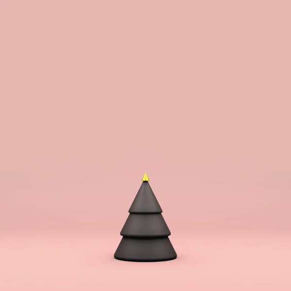 Albero di Natale grigio e oro su sfondo rosa. Copia spazio minimo. Rendering 3D. Anno 2020 — Foto Stock