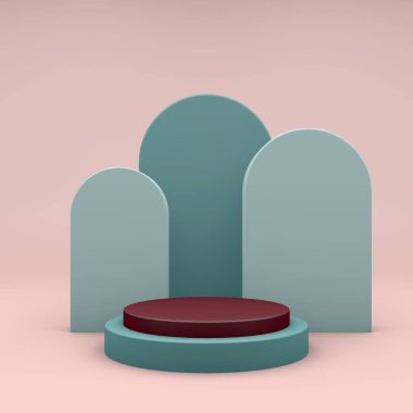 Boş alanı olan minimalist bir vitrin. Ürün sunumu için trend tarzında tasarım. 3d hazırlayıcı.