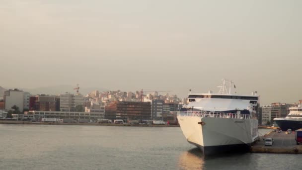 Athens, Greece - circe June, 2019: Big ferry in passenger port of Piraeus, Athens, Greece. Saronic Islands — Stock Video