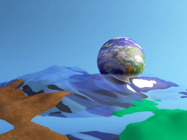 3D Dünya gezegenini stüdyoda mavi arka plana yerleştirdi. Bu görüntünün elementleri Nasa tarafından döşenmiştir