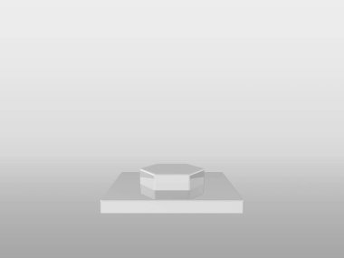Ürün standı, oktav şekli, refleks, minimal beyaz. 3D görüntüleme. Stüdyo