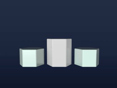 Ürün standı, oktav şekli, refleks, minimal beyaz. 3D görüntüleme. Stüdyo