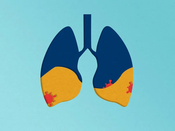 Illustration av papercut lungor med virus. Begreppet lunginflammation. Problem med coronaviruspandemin i Covid-19 — Stockfoto