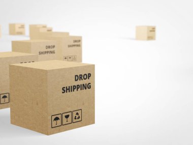 Üzerinde indirme metni olan 3D bir kutu. Modern online satış modeli. Tedarik deposu.