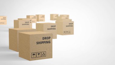 Üzerinde indirme metni olan 3D web pankartı çizimi. Modern online satış modeli. Tedarik deposu.