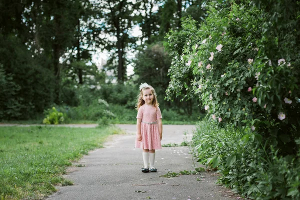 Lilla flickan promenerar i parken — Stockfoto