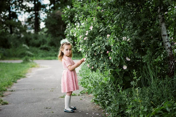 Lilla flickan promenerar i parken — Stockfoto