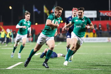 31 Ocak 2020, Cork, İrlanda: Jack Crowley İrlanda ile İskoçya arasında İrlanda Bağımsız Parkı 'nda oynanan 20 Yaş Altı Ulusun Altında maçında.