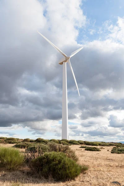 Електростанція з вітровими турбінами на фоні відкритого поля — стокове фото