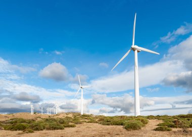 Açık alan arka planda Rüzgar türbinleri ile elektrik santrali