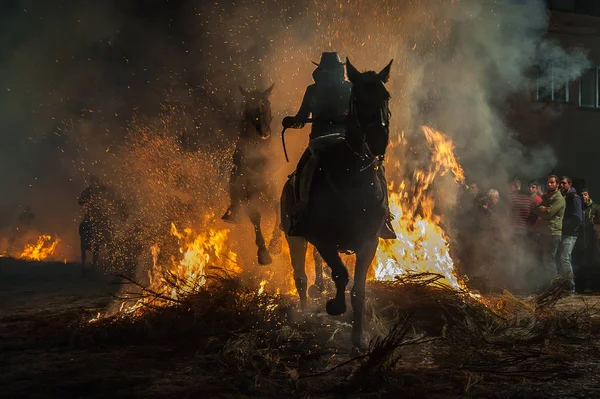 Cavalli che attraversano il fuoco con il loro giro — Foto Stock